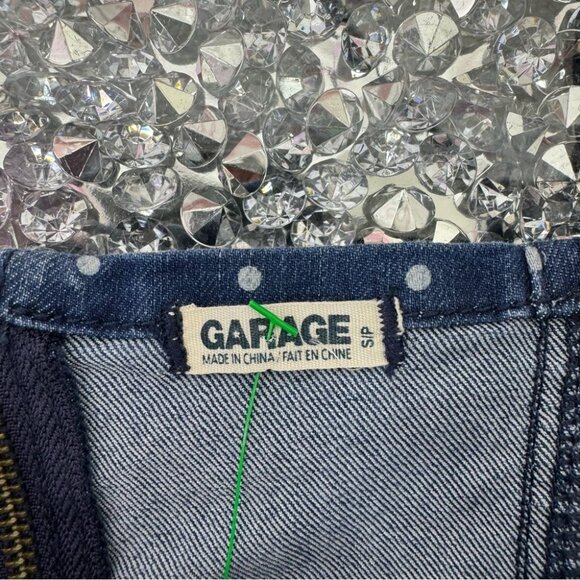 Garage polka dot denim jean crop top bustier style tank top blue white fitted - Picture 6 of 7